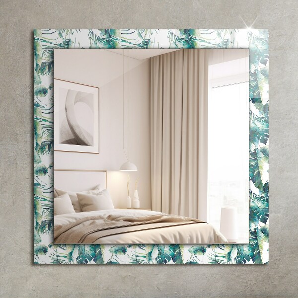 Espelho decorativo com tema de folhas verdes tropicais