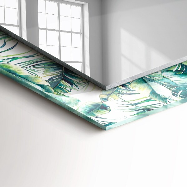 Espelho decorativo com tema de folhas verdes tropicais