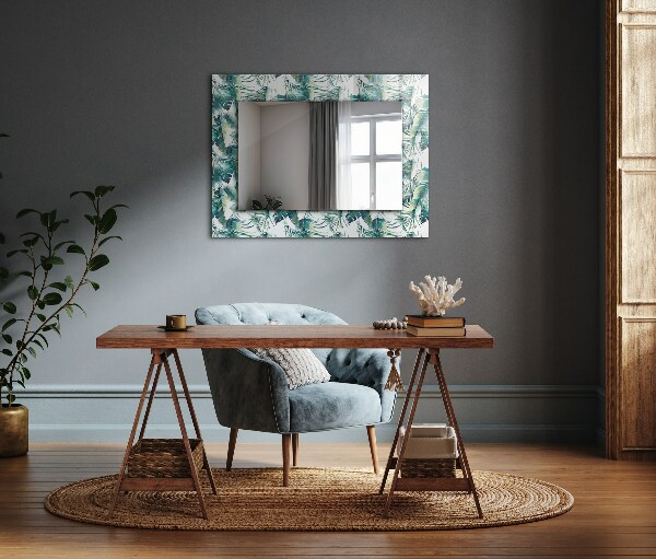 Espelho decorativo com tema de folhas verdes tropicais