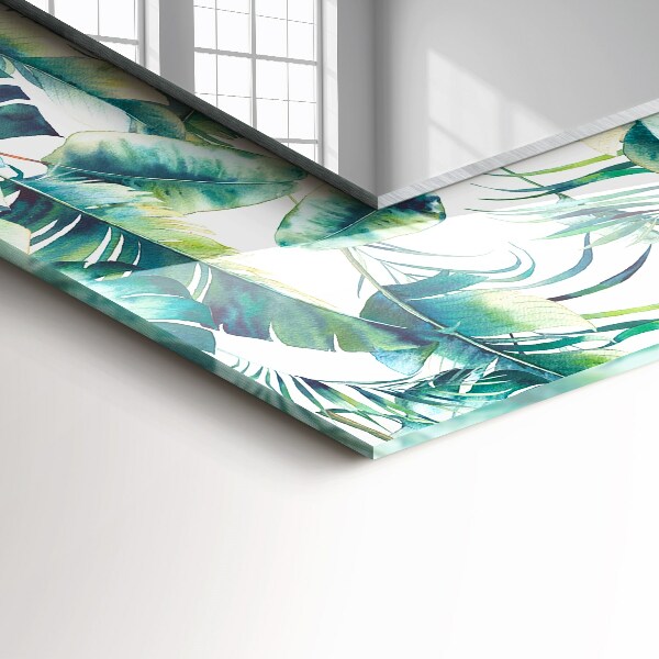 Espelho decorativo com tema de folhas verdes tropicais