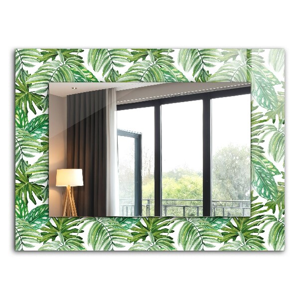 Espelho com moldura decorada com folhas verdes tropicais