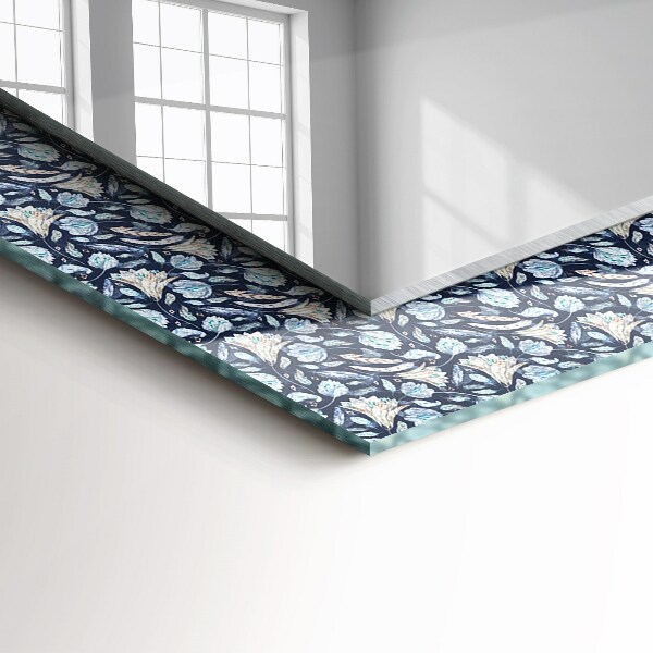 Espelho com moldura decorada com desenho de flor azul