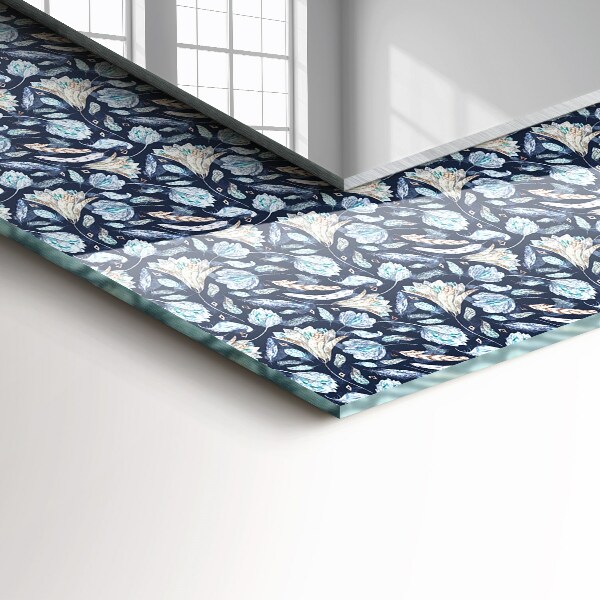 Espelho com moldura decorada com desenho de flor azul