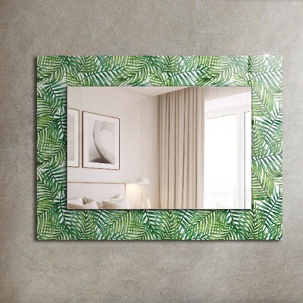 Espelho decorativo com estampa de folhas verdes de palmeira