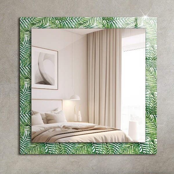 Espelho decorativo com estampa de folhas verdes de palmeira
