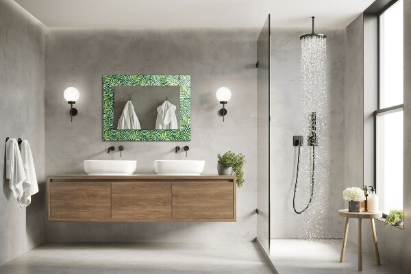 Espelho decorativo com estampa de folhas verdes de palmeira