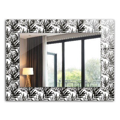 Espelho decorativo com estampa de folhas pretas e brancas