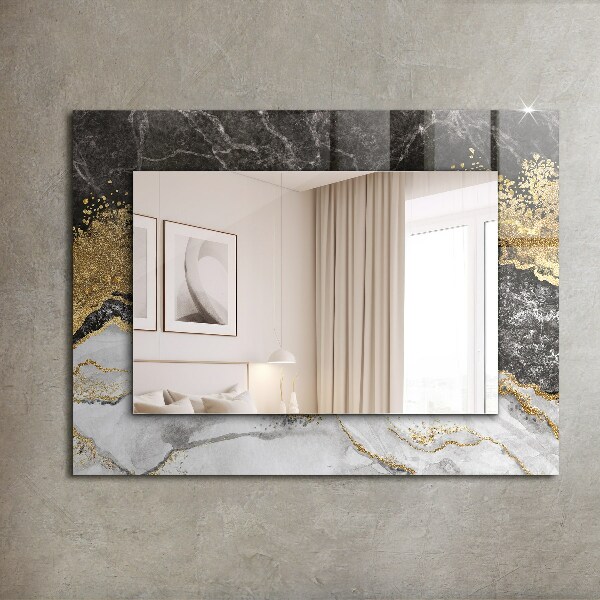 Espelho com moldura decorada em mármore com veios abstratos