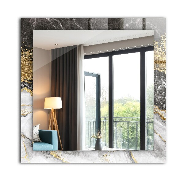 Espelho com moldura decorada em mármore com veios abstratos