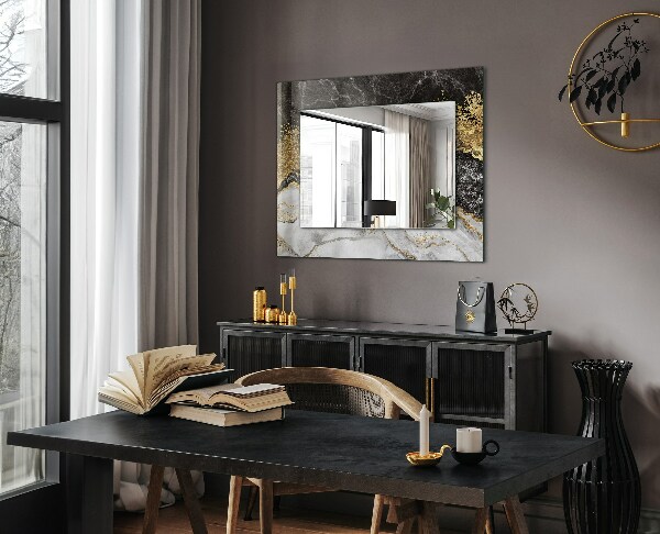Espelho com moldura decorada em mármore com veios abstratos