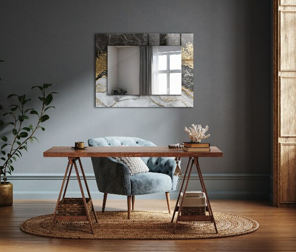 Espelho com moldura decorada em mármore com veios abstratos
