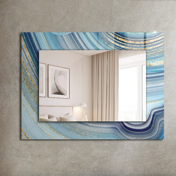 Espelho com moldura decorada em ondas abstratas azuis