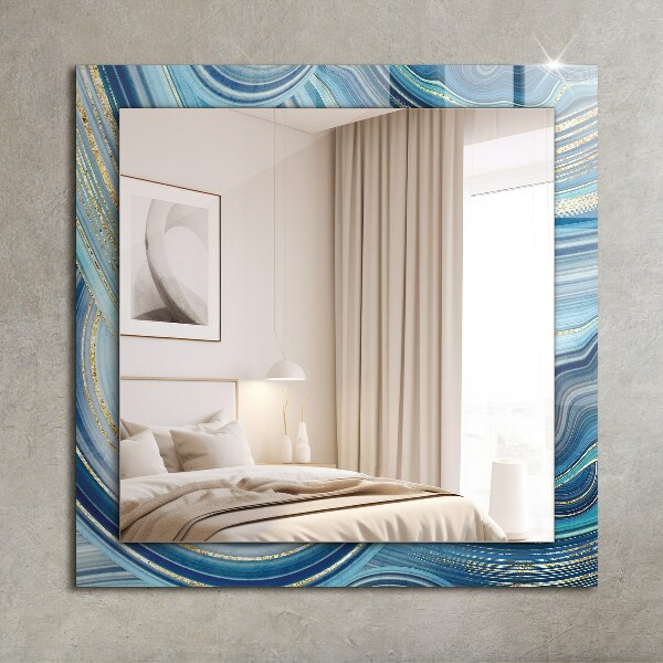 Espelho com moldura decorada em ondas abstratas azuis