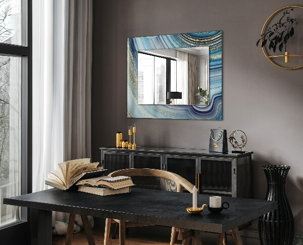Espelho com moldura decorada em ondas abstratas azuis