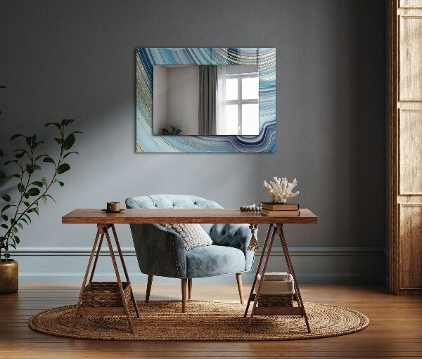 Espelho com moldura decorada em ondas abstratas azuis