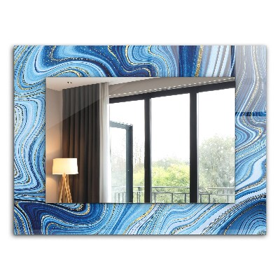 Espelho com moldura decorada com padrão abstrato azul