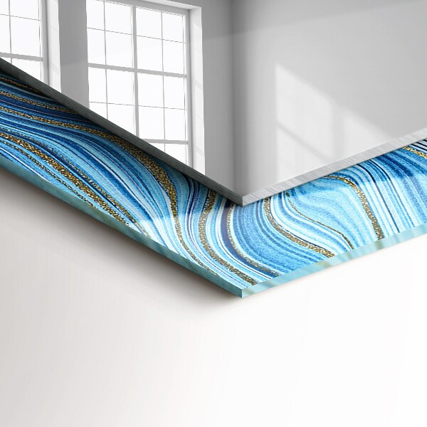 Espelho com moldura decorada com padrão abstrato azul