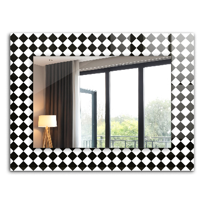 Espelho decorativo com estampa de tabuleiro de xadrez em preto e branco