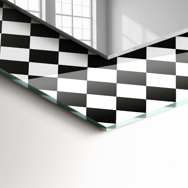 Espelho decorativo com estampa de tabuleiro de xadrez em preto e branco