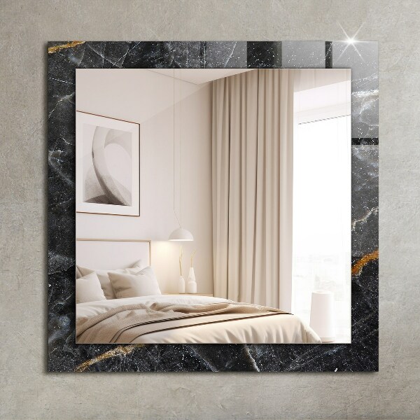 Espelho com moldura decorada em veios de mármore preto