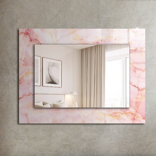 Espelho decorativo com padrão de mármore rosa