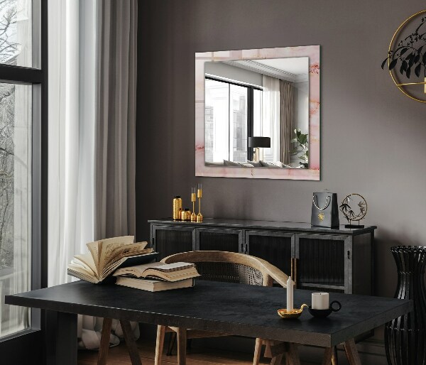 Espelho decorativo com padrão de mármore rosa