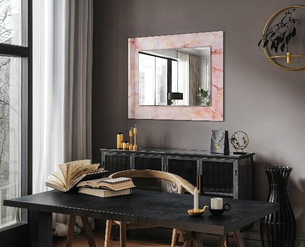 Espelho decorativo com padrão de mármore rosa
