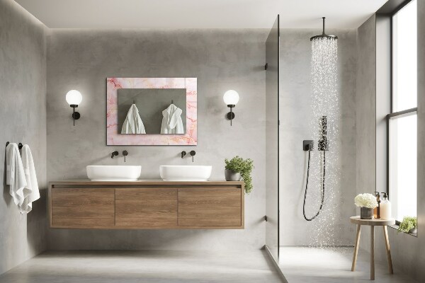 Espelho decorativo com padrão de mármore rosa