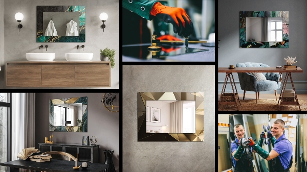 Espelho decorativo com ornamentos em preto e branco