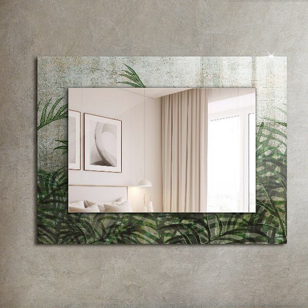 Espelho com moldura decorada com folhas de samambaia na cor verde