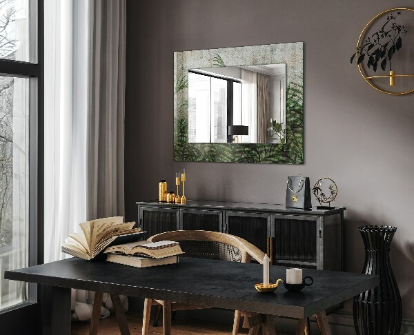 Espelho com moldura decorada com folhas de samambaia na cor verde