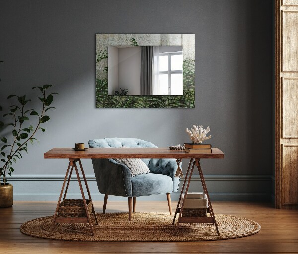 Espelho com moldura decorada com folhas de samambaia na cor verde