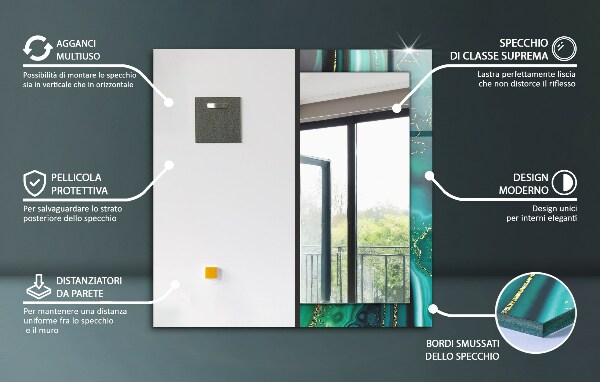 Espelho com moldura decorada com folhas de samambaia na cor verde