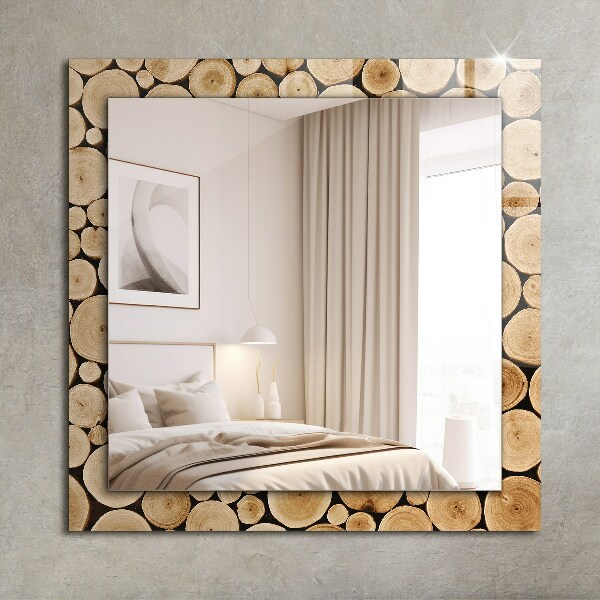 Espelho com moldura decorada com textura de tronco de árvore