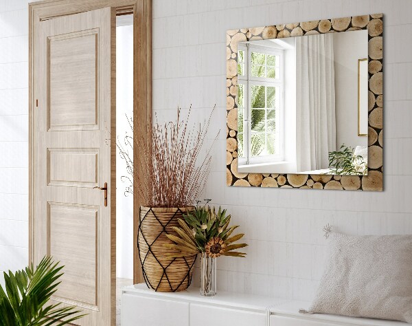 Espelho com moldura decorada com textura de tronco de árvore
