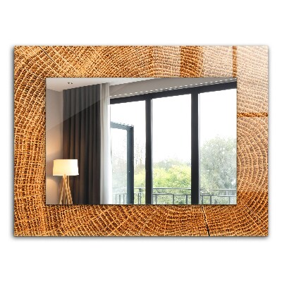 Espelho decorativo com estampa de anéis de crescimento de tronco de árvore