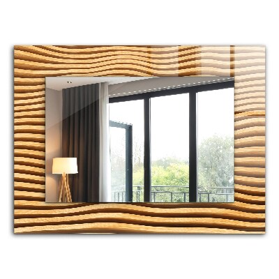 Espelho decorativo com moldura em madeira no formato de ondas