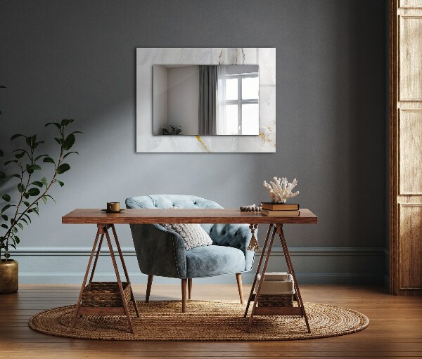 Espelho com moldura decorada em motivos de mármore branco