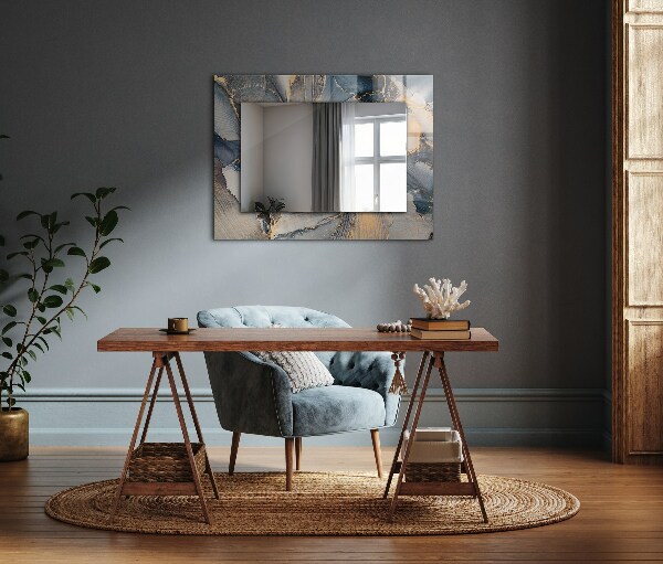 Espelho decorativo com arte abstrata azul