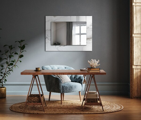 Espelho com moldura decorada em padrão de mármore branco