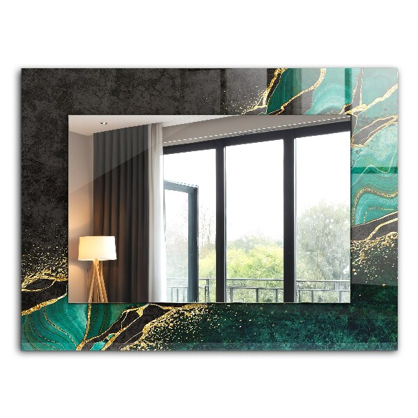 Espelho decorativo com motivos artísticos abstratos em tons de verde
