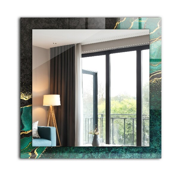 Espelho decorativo com motivos artísticos abstratos em tons de verde
