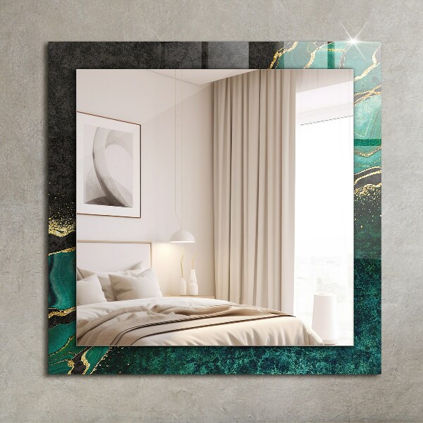 Espelho decorativo com motivos artísticos abstratos em tons de verde