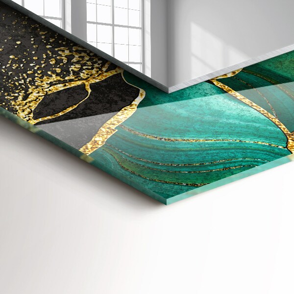 Espelho decorativo com motivos artísticos abstratos em tons de verde