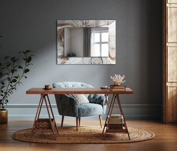 Espelho com moldura decorada em mármore com motivos abstratos