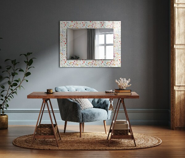 Espelho decorativo flores com estampa em aquarela