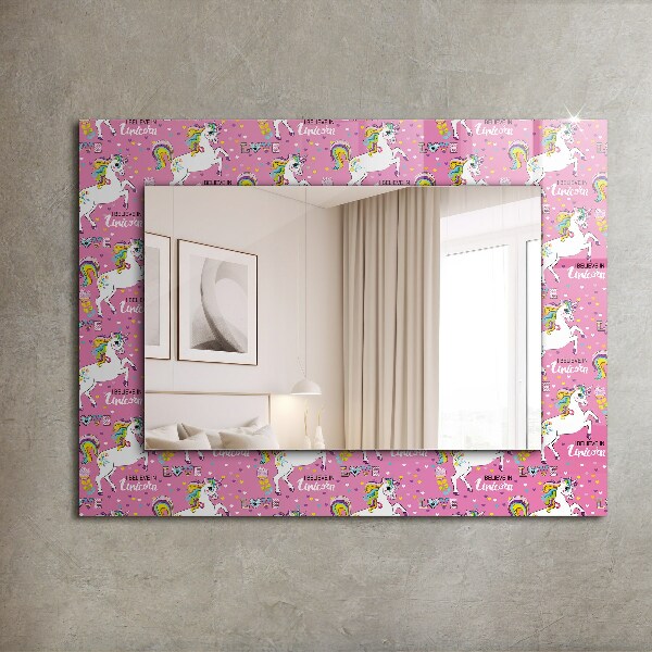 Espelho decorativo unicórnio arco-íris e corações