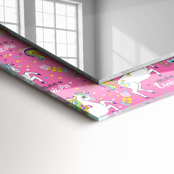 Espelho decorativo unicórnio arco-íris e corações