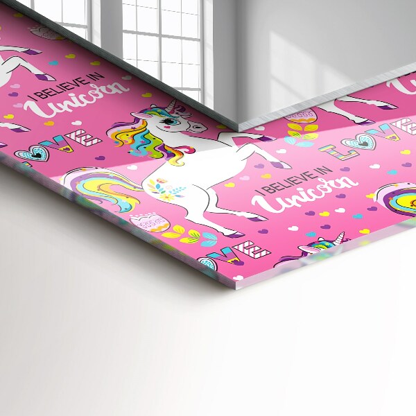 Espelho decorativo unicórnio arco-íris e corações