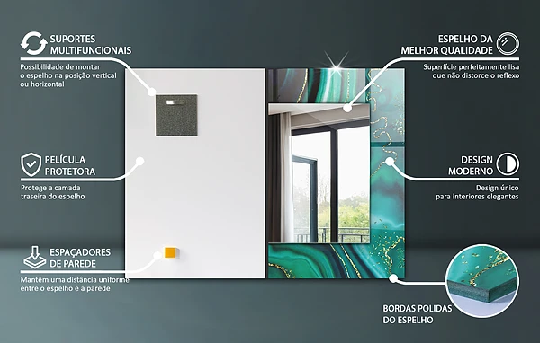 Espelho com moldura decorada em padrões preto e branco